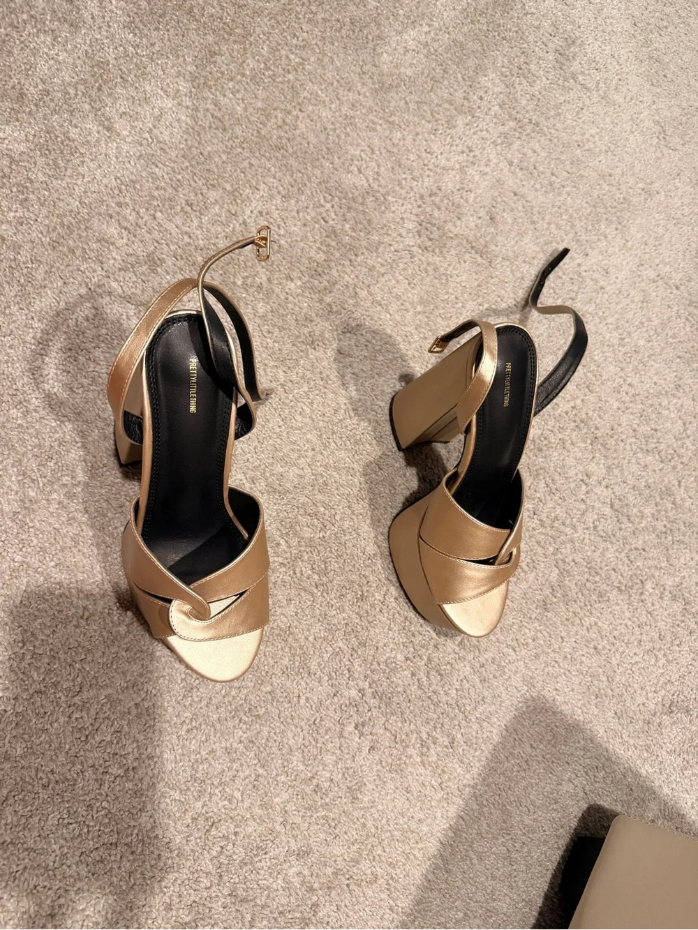 PrettyLittleThing Metallic Gold Block Platform Sandals